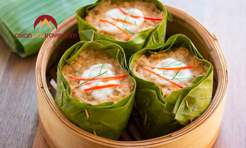 Cambodian fish amok in banana leaves