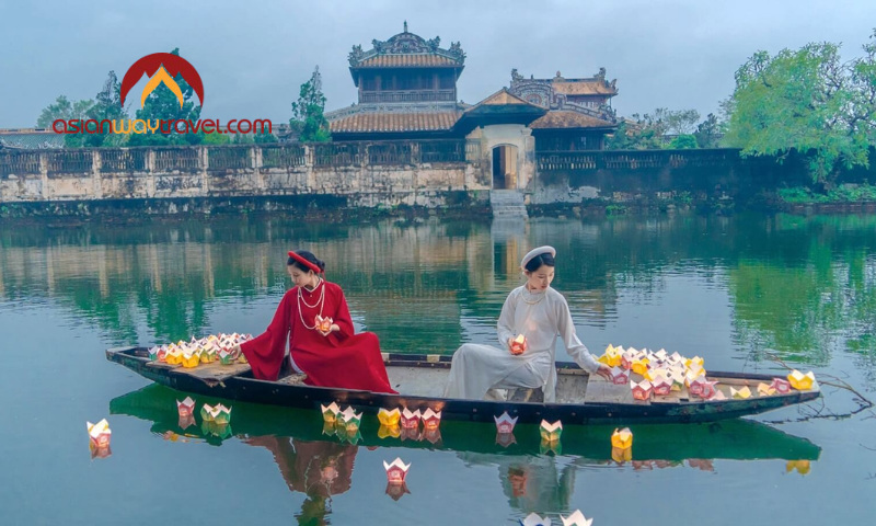 Lanterns floating on Hue’s royal waters