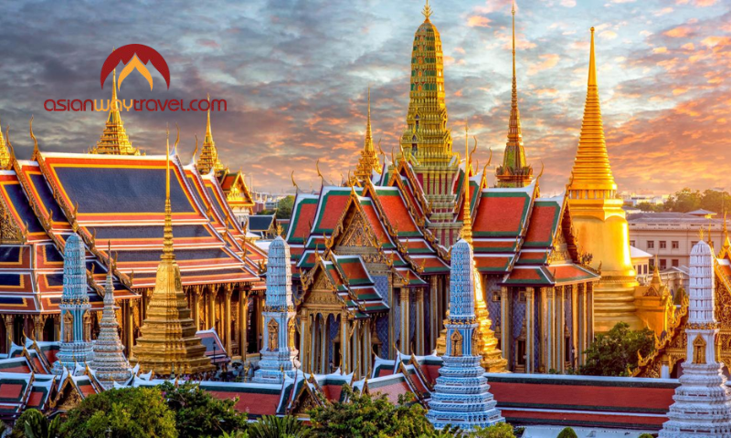 The Grand Palace and Wat Phra Kaew at sunset in Bangkok