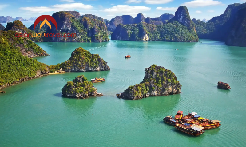 Scenic Halong Bay cruise among limestone islets