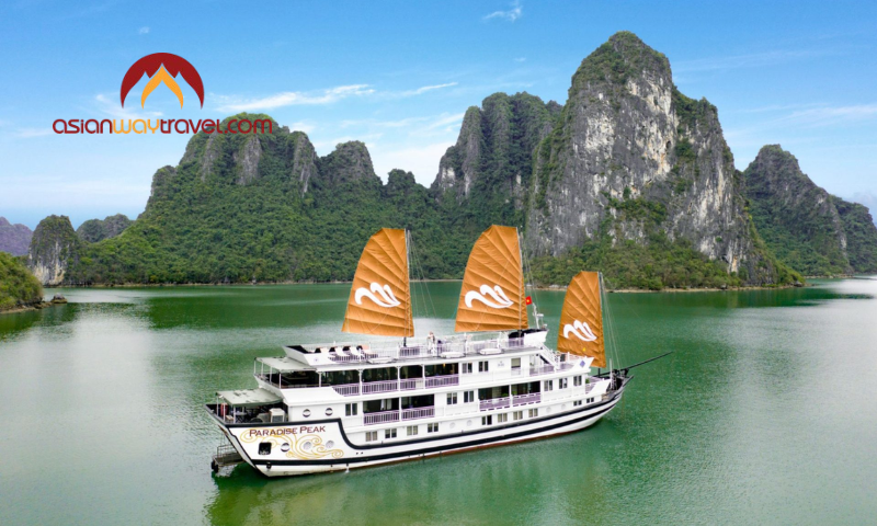 Luxury cruise sailing through Halong Bay