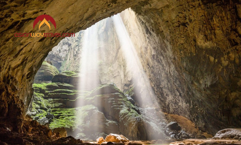 Sunbeams inside a majestic cave in Vietnam