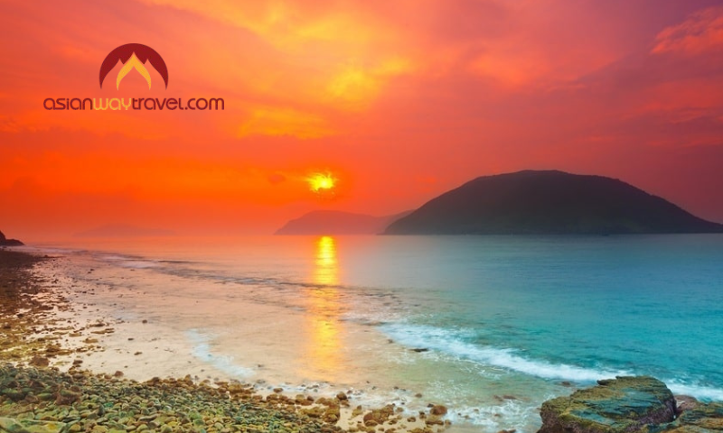 Sunset over a tranquil Vietnamese