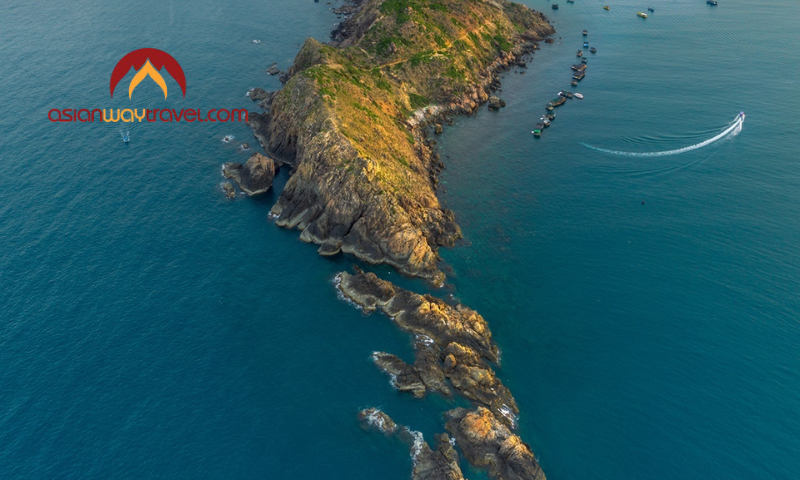 Aerial view of a rugged island off Vietnam’s coast