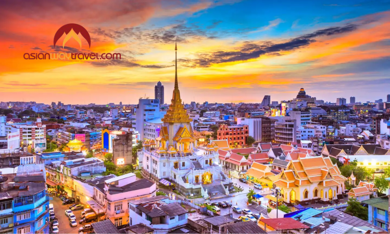 Bangkok skyline at sunset.