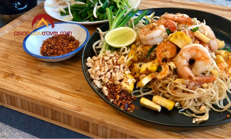 Classic Pad Thai with shrimp, lime, and crunchy peanuts